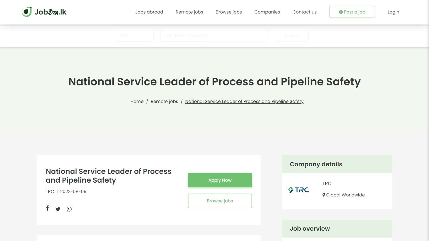 National Service Leader of Process and Pipeline Safety